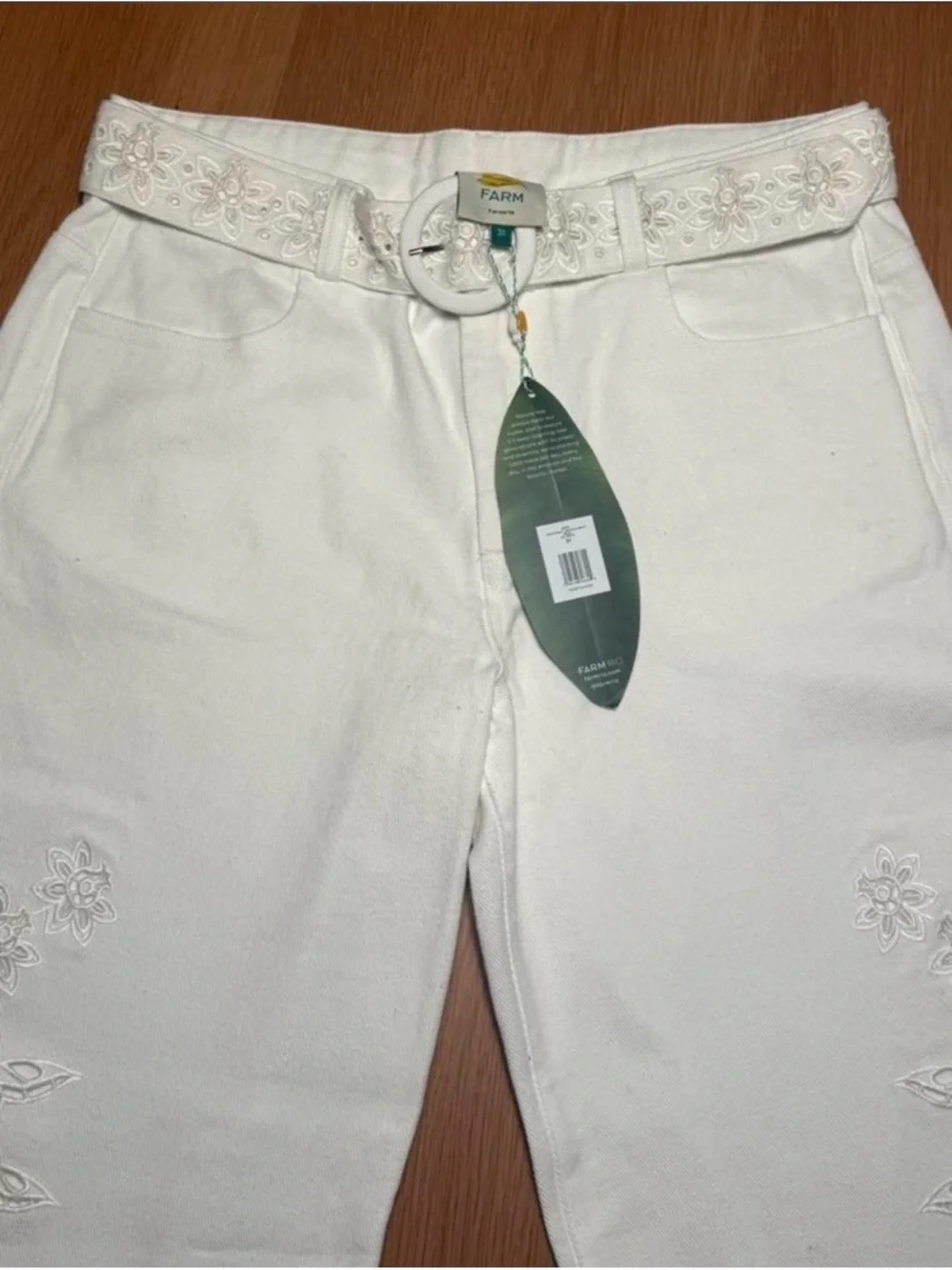 FARM Rio Cream Wide-Leg Laser-Cut Flare Jeans - Picture 4 of 8